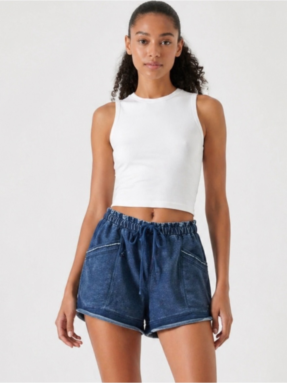 Anthropologie Denim-Effect Drawstring Lounge Shorts